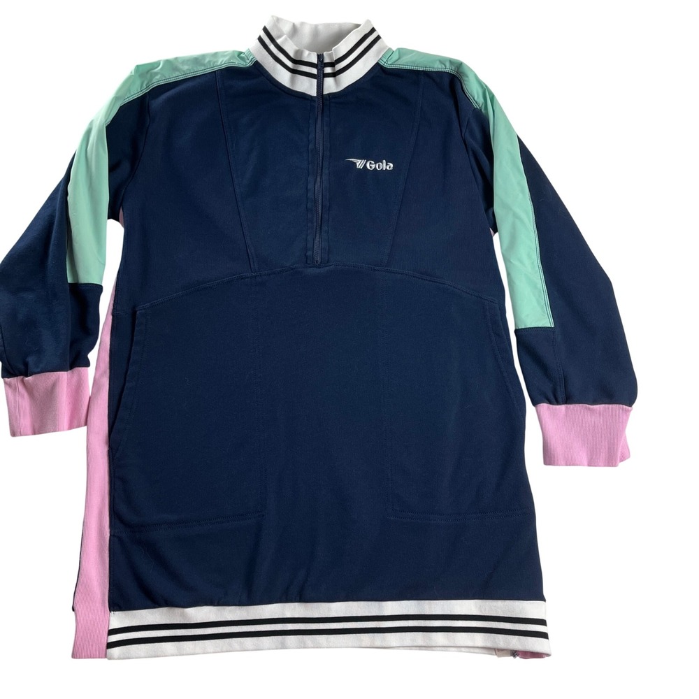 Gola for Anthropologie Go The Distance Quarter Zip Dress Navy Mint Pink LP